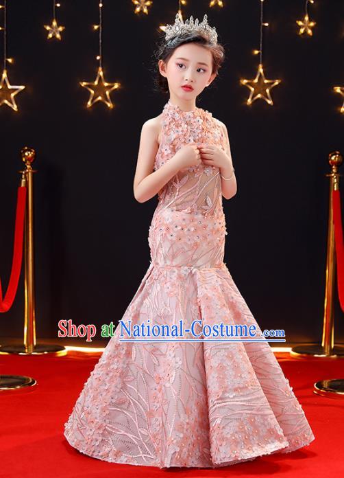 Top Modern Dance Costume Children Opening Dance Compere Performance Pink Mermaid Full Dress for Girls Kids