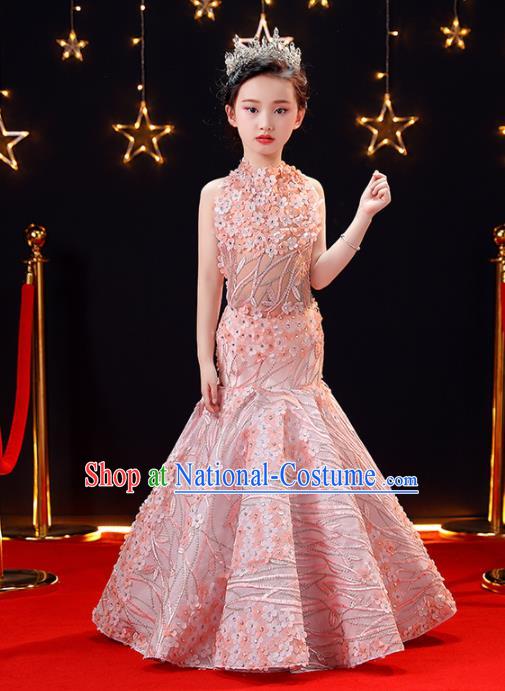 Top Modern Dance Costume Children Opening Dance Compere Performance Pink Mermaid Full Dress for Girls Kids