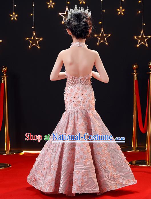 Top Modern Dance Costume Children Opening Dance Compere Performance Pink Mermaid Full Dress for Girls Kids