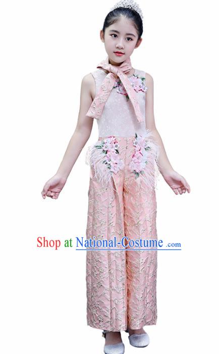 Children Modern Dance Costume Court Dance Compere Pink Clothing for Girls Kids