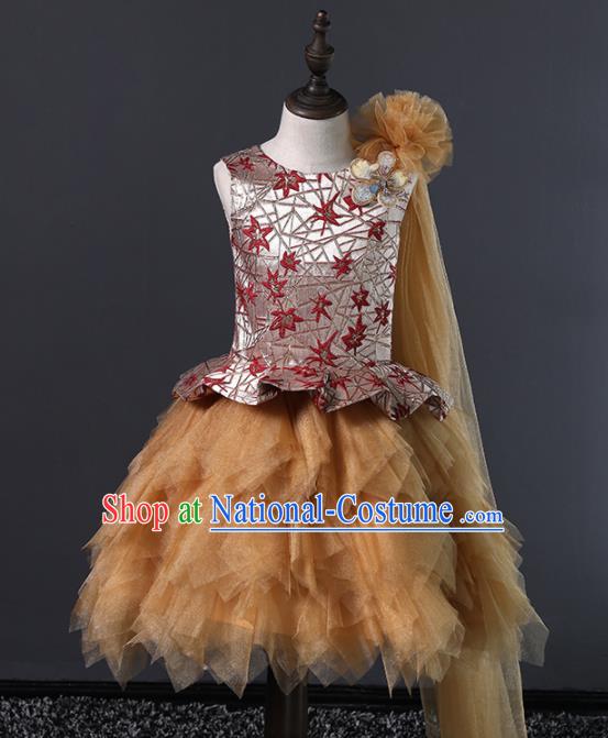 Children Modern Dance Costume Court Dance Compere Veil Bubble Full Dress for Girls Kids