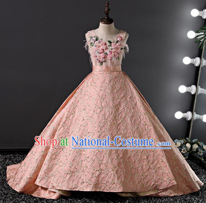 Children Modern Dance Costume Stage Performance Compere Pink Full Dress for Girls Kids