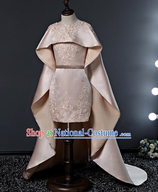 Children Modern Dance Costume Court Dance Compere Champagne Full Dress for Girls Kids