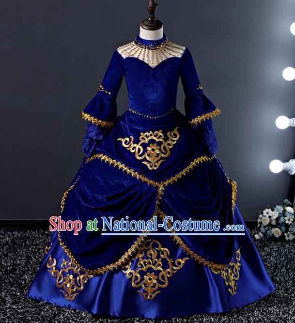 Children Modern Dance Costume Court Dance Compere Royalblue Full Dress for Girls Kids