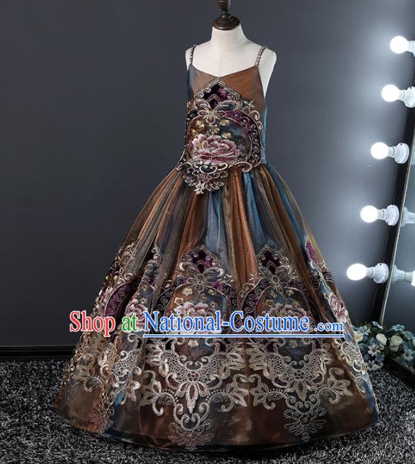 Children Modern Dance Costume Court Dance Compere Full Dress for Girls Kids