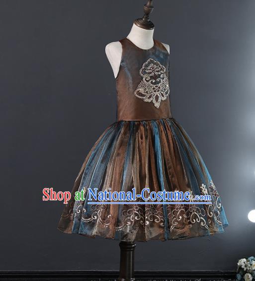 Children Modern Dance Costume Court Dance Compere Bubble Full Dress for Girls Kids