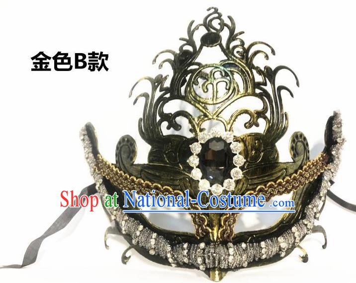 Top Halloween Cosplay Fancy Dress Ball Crystal Golden Masks Brazilian Carnival Catwalks Face Mask for Women