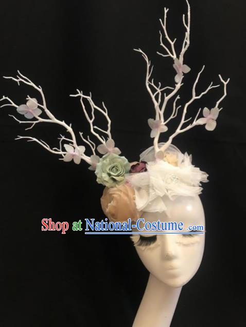 Top Halloween Stage Show Hair Accessories Brazilian Carnival Catwalks White Branch Peony Headdress for Women