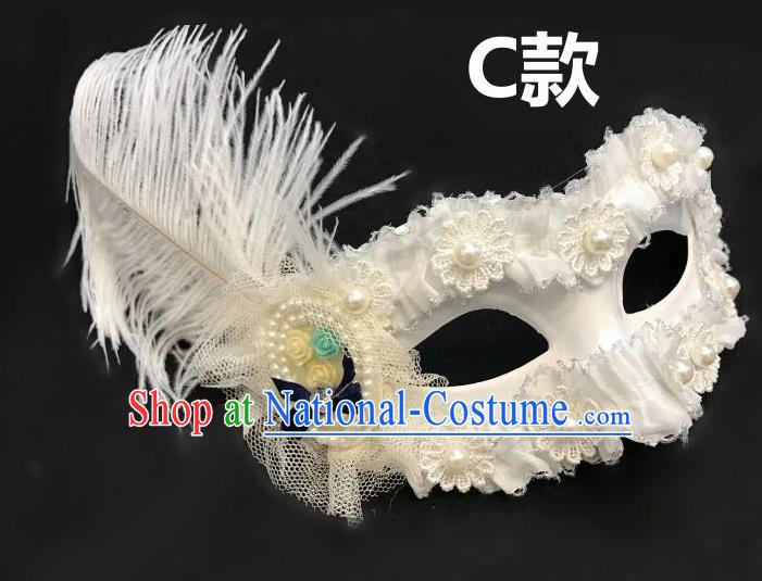 Top Halloween Cosplay Fancy Dress Ball White Feather Lace Masks Brazilian Carnival Catwalks Face Mask for Women