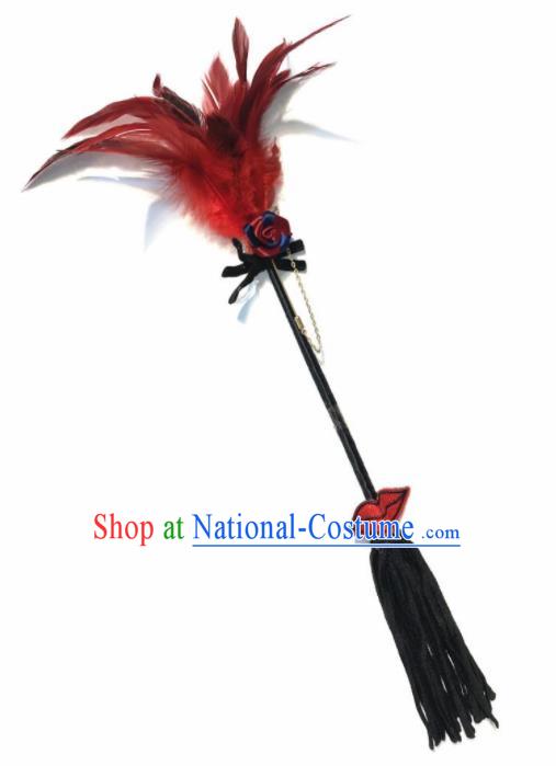 Top Stage Show Red Feather Props Brazilian Carnival Fancy Dress Ball Catwalks Magic Stick for Women