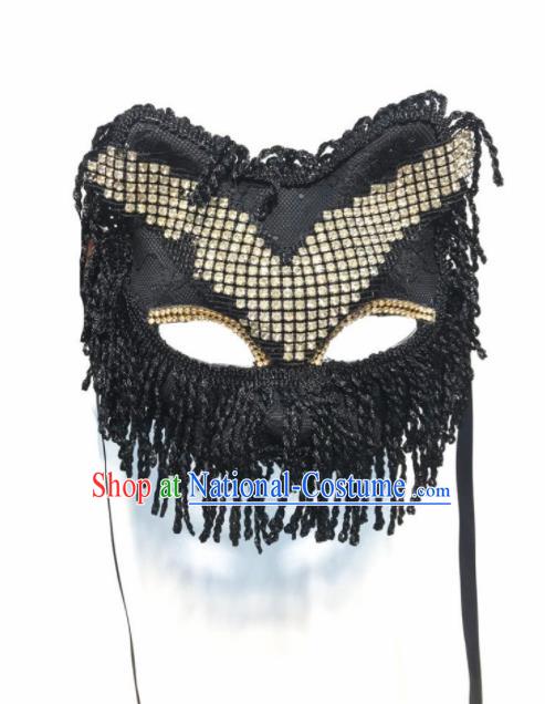 Top Halloween Cosplay Black Cat Tassel Masks Brazilian Carnival Catwalks Fancy Dress Ball Face Mask for Men