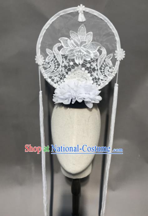 Top Chinese Stage Show White Lace Hair Accessories Halloween Carnival Fancy Dress Ball Headdress for Women