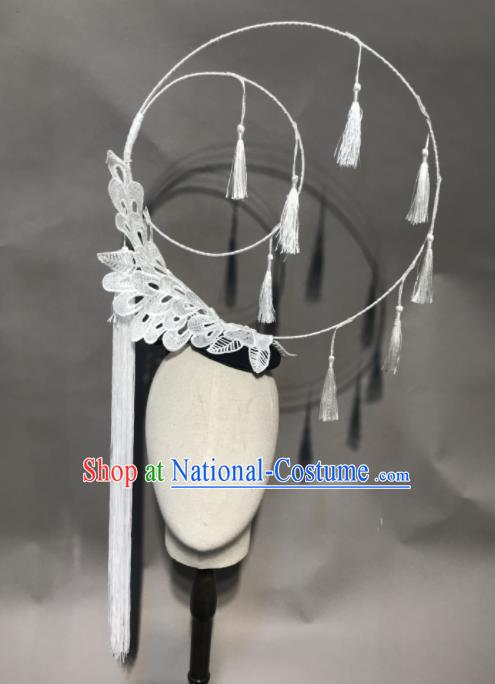 Top Chinese Stage Show White Lace Hair Accessories Halloween Fancy Dress Ball Headdress for Women