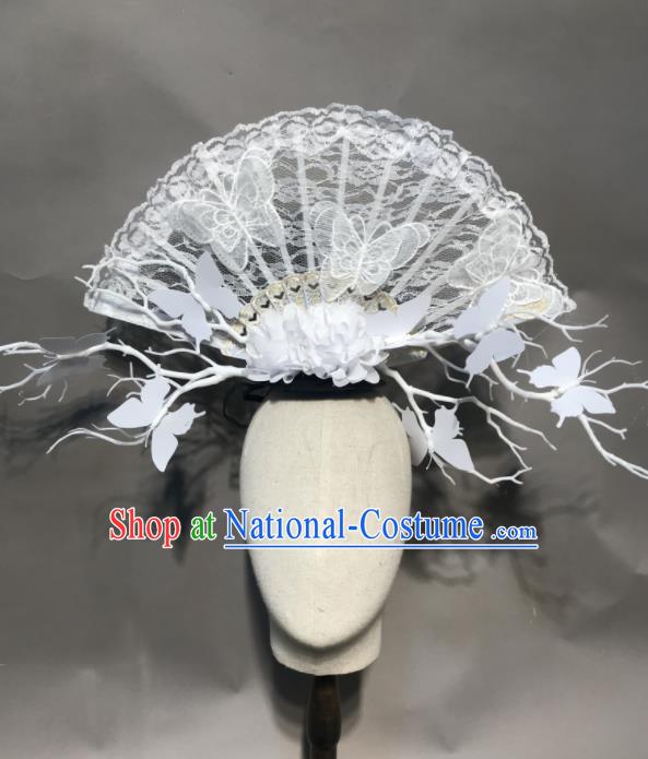 Top Chinese Stage Show White Lace Fan Hair Accessories Halloween Fancy Dress Ball Headdress for Women