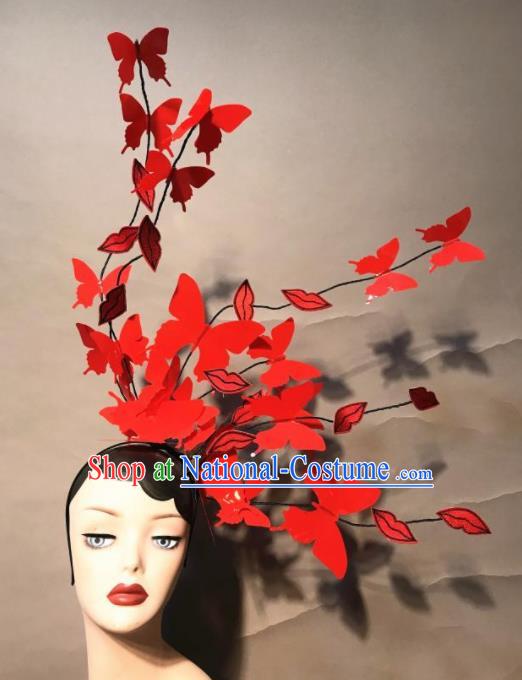 Top Halloween Stage Show Hair Accessories Brazilian Carnival Catwalks Red Butterfly Headdress for Women