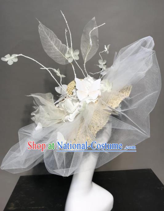 Top Halloween Stage Show Hair Accessories Brazilian Carnival Catwalks White Veil Top Hat Headdress for Women