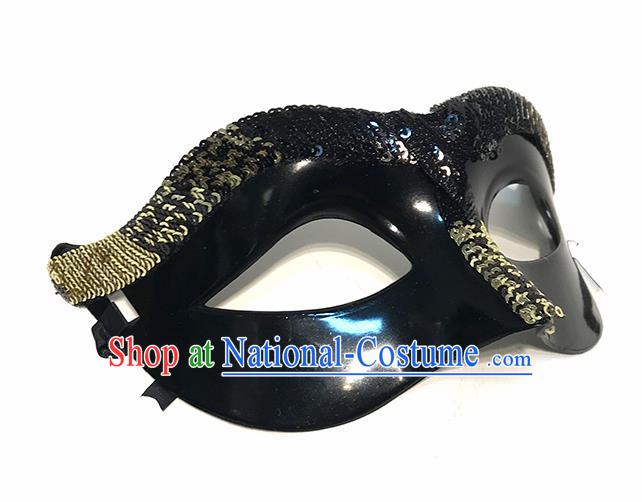 Top Halloween Cosplay Black Sequins Masks Brazilian Carnival Catwalks Fancy Dress Ball Face Mask for Men