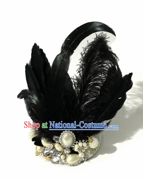 Top Halloween Stage Show Black Feather Hair Accessories Brazilian Carnival Catwalks Headdress for Women