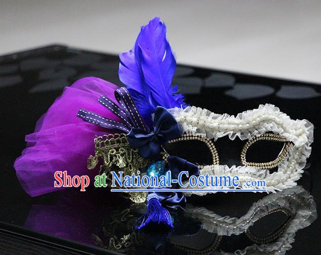 Top Fancy Dress Ball Blue Feather Masks Brazilian Carnival Halloween Cosplay Face Mask for Women