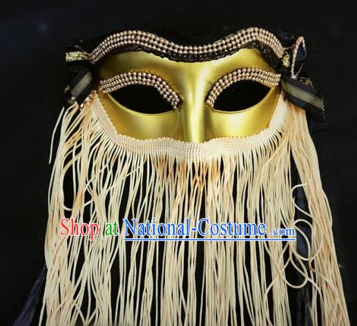 Top Fancy Dress Ball Golden Tassel Masks Brazilian Carnival Halloween Cosplay Face Mask for Women