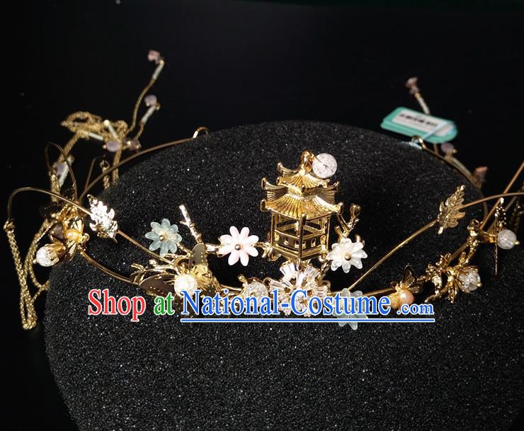 Top Chinese Traditional Wedding Hair Accessories Classical Golden Phoenix Coronet Hairpins Headdress for Women