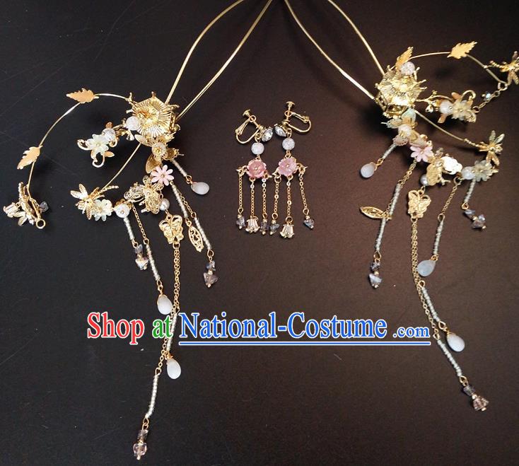 Top Chinese Traditional Wedding Hair Accessories Classical Golden Phoenix Coronet Hairpins Headdress for Women