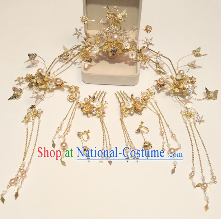 Top Chinese Traditional Wedding Phoenix Coronet Hair Combs Classical Hairpins Headdress for Women