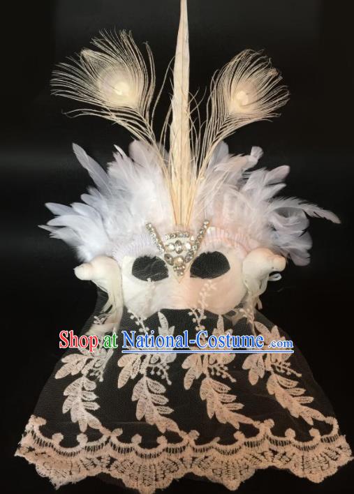 Top Fancy Dress Ball White Feather Lace Masks Brazilian Carnival Halloween Cosplay Face Mask for Women