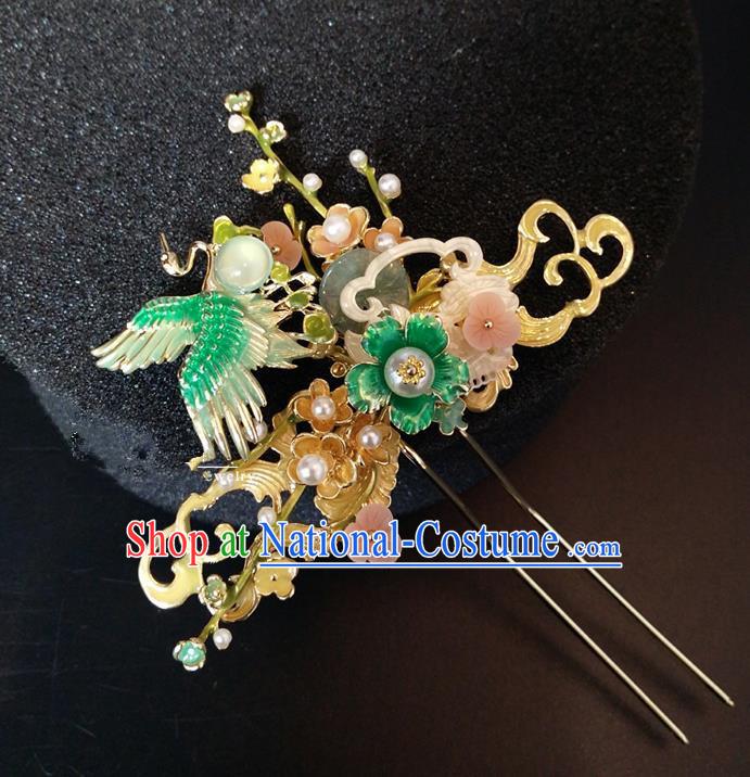 Top Chinese Traditional Hair Accessories Classical Wedding Crane Hairpins Headdress for Women