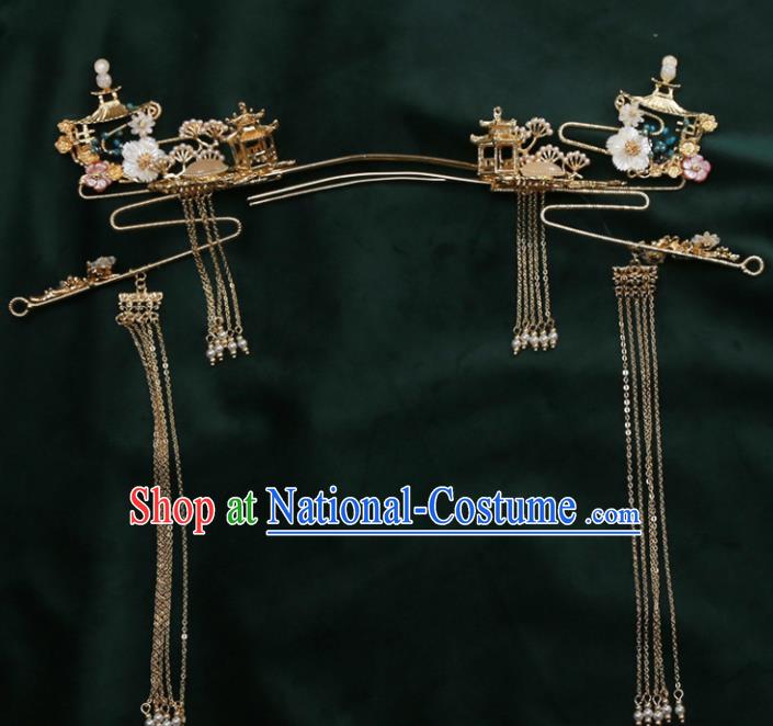 Top Chinese Traditional Wedding Hair Accessories Ancient Palace Tassel Step Shake Hairpins Complete Set for Women