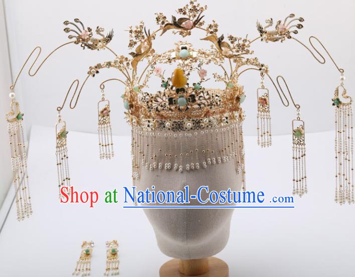 Top Chinese Traditional Wedding Hair Accessories Ancient Palace Phoenix Coronet Hairpins Complete Set for Women