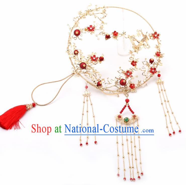 Chinese Traditional Wedding Accessories Classical Bride Red Tassel Palace Fans for Women