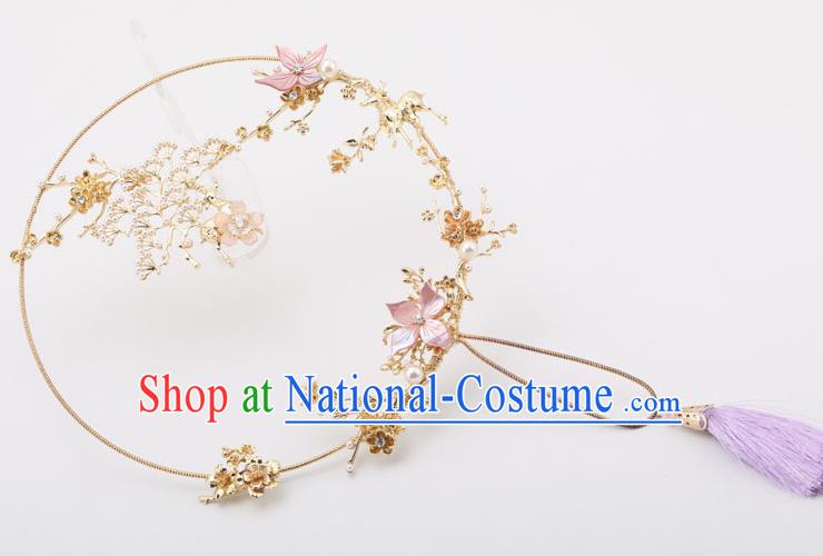 Chinese Traditional Wedding Accessories Classical Bride Purple Tassel Palace Fans for Women