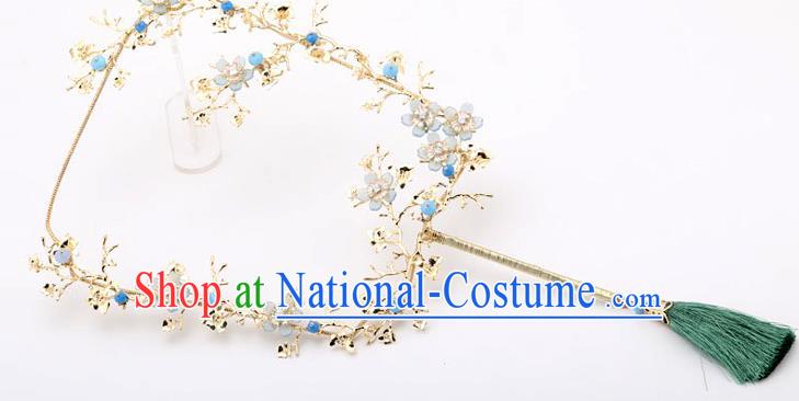 Chinese Traditional Wedding Accessories Classical Bride Green Tassel Palace Fans for Women