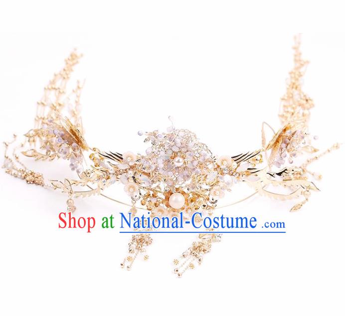 Top Chinese Traditional Wedding Hair Accessories Ancient Palace Phoenix Coronet Hairpins Complete Set for Women