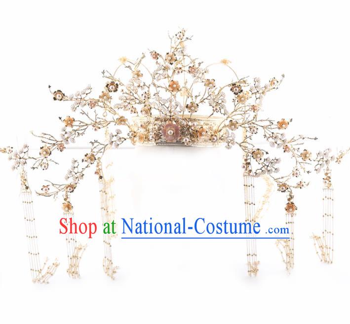 Top Chinese Traditional Palace Hair Accessories Ancient Tassel Phoenix Coronet Hairpins Complete Set for Women