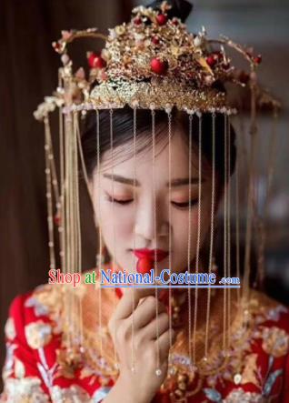 Top Chinese Traditional Palace Hair Accessories Ancient Tassel Phoenix Coronet Hairpins Complete Set for Women