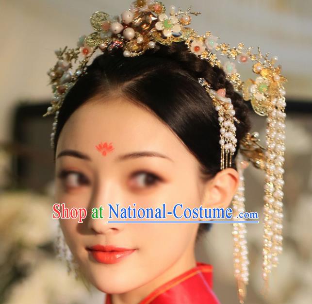 Top Chinese Traditional Wedding Hair Accessories Ancient Tassel Phoenix Coronet Hairpins Complete Set for Women