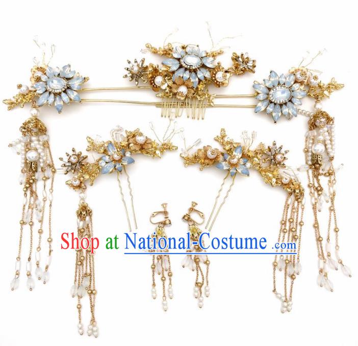 Top Chinese Traditional Wedding Hair Accessories Ancient Opal Hair Combs Hairpins Complete Set for Women