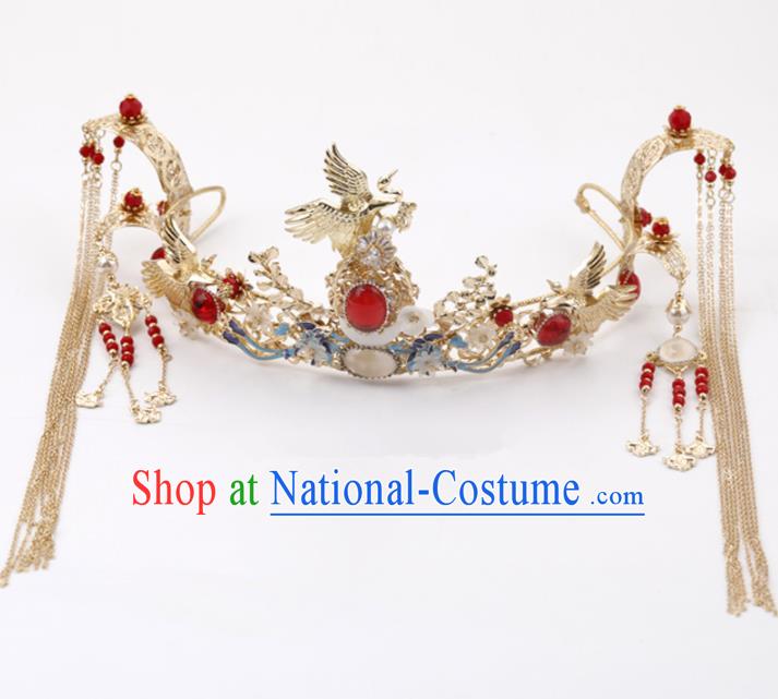 Top Chinese Traditional Wedding Hair Accessories Ancient Cranes Jewel Hair Combs Hairpins Complete Set for Women