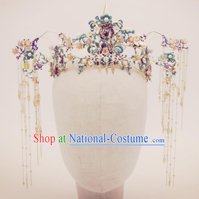 Top Chinese Traditional Wedding Hair Accessories Ancient Blueing Hair Combs Hairpins Complete Set for Women