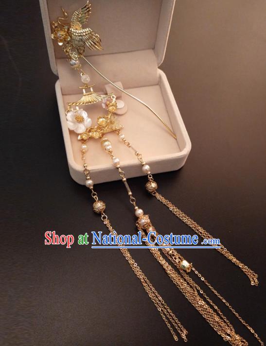 Top Chinese Traditional Hair Accessories Ancient Classical Crane Tassel Step Shake Palace Hairpins for Women