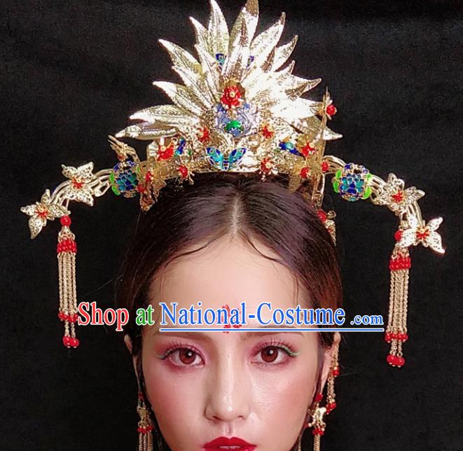 Top Chinese Traditional Wedding Hair Accessories Ancient Lotus Phoenix Coronet Hairpins Complete Set for Women