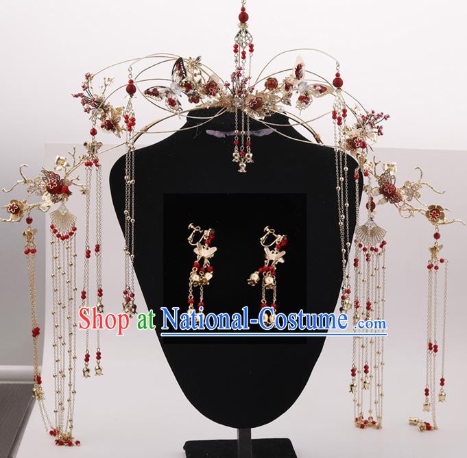 Top Chinese Ancient Traditional Wedding Hair Accessories Tassel Phoenix Coronet Hairpins Complete Set for Women