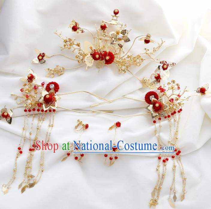 Top Chinese Ancient Traditional Wedding Hair Accessories Tassel Step Shake Hairpins Complete Set for Women