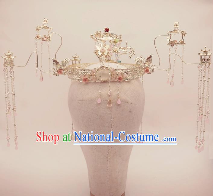 Top Chinese Traditional Wedding Hair Accessories Ancient Crystal Tassel Phoenix Coronet Hairpins Complete Set for Women