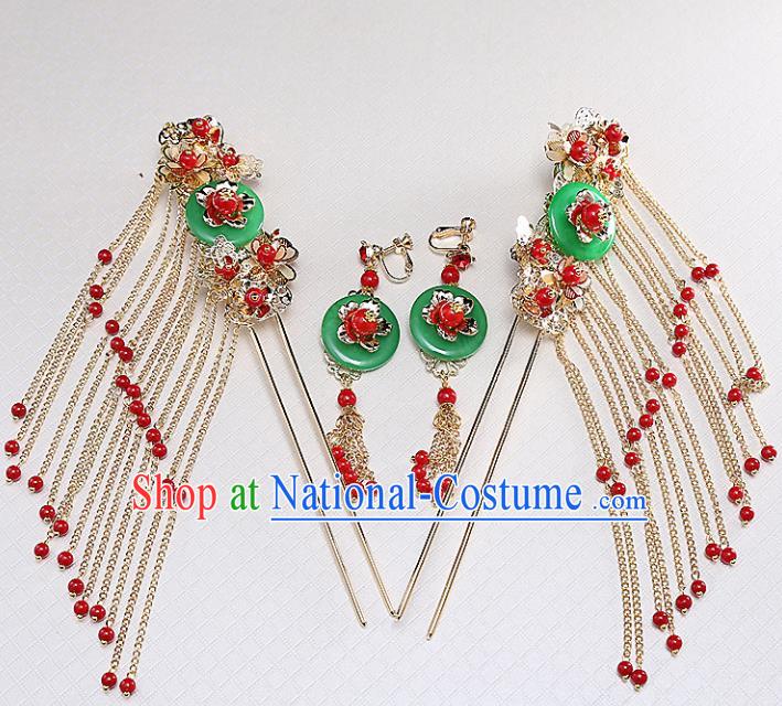 Top Chinese Traditional Hair Accessories Ancient Classical Tassel Step Shake Palace Jade Hairpins for Women