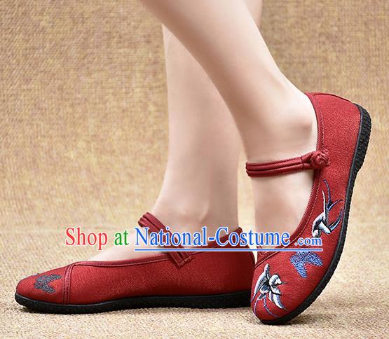 Chinese Shoes Wedding Shoes Traditional Embroidered Birds Butterfly Shoes Bride Red Shoes for Women