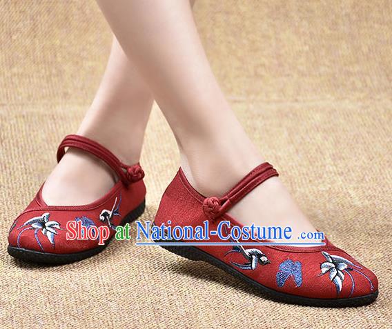 Chinese Shoes Wedding Shoes Traditional Embroidered Birds Butterfly Shoes Bride Red Shoes for Women