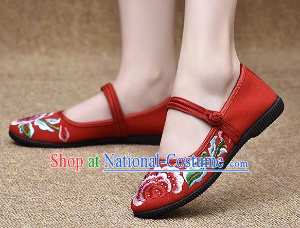 Chinese Shoes Wedding Shoes Traditional Embroidered Peony Shoes Bride Red Shoes for Women